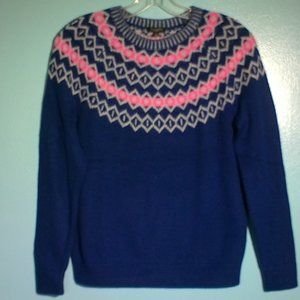 Talbots size Sp blue sweater; pink/white diamond